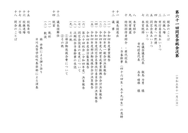 第61回同窓会総会次第のサムネイル
